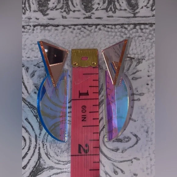 Brand New Geometric Iridescent Statement Earrings Cool, Fun Half ⭕️ &🔺🔻Shapes - Picture 3 of 8